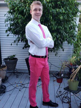 MOGU Men's Pink Dress Pants Slim Fit Flat Front Size 31